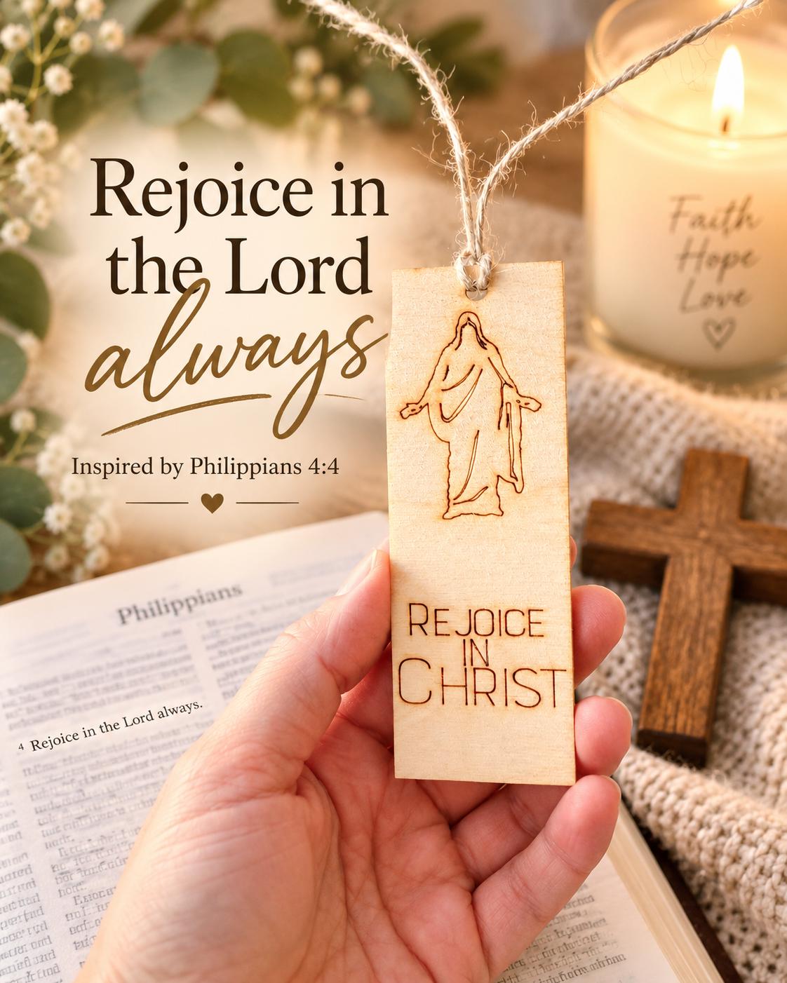 Rejoice in Christ Christus Wood Bookmark