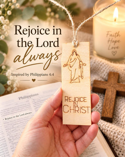 Rejoice in Christ Christus Wood Bookmark