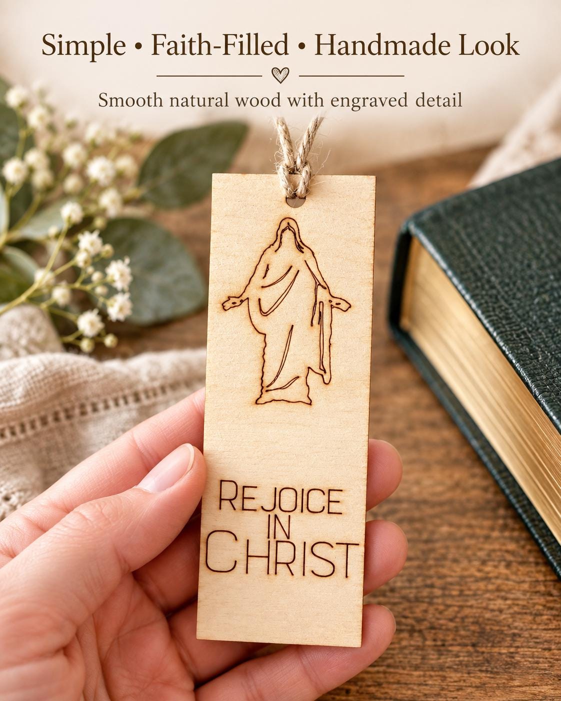 Rejoice in Christ Christus Wood Bookmark
