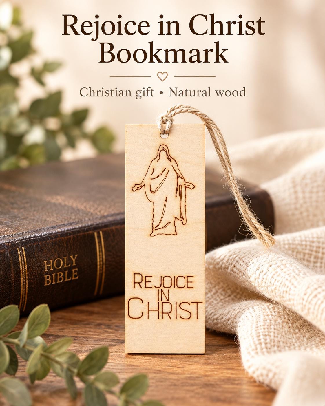 Rejoice in Christ Christus Wood Bookmark