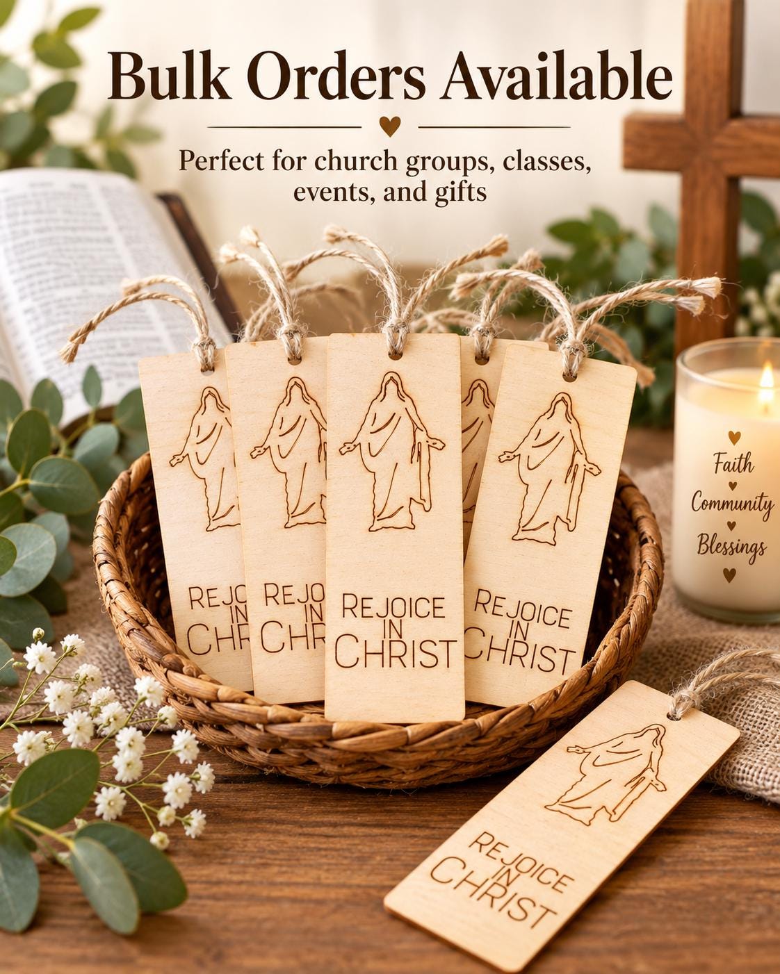 Rejoice in Christ Christus Wood Bookmark