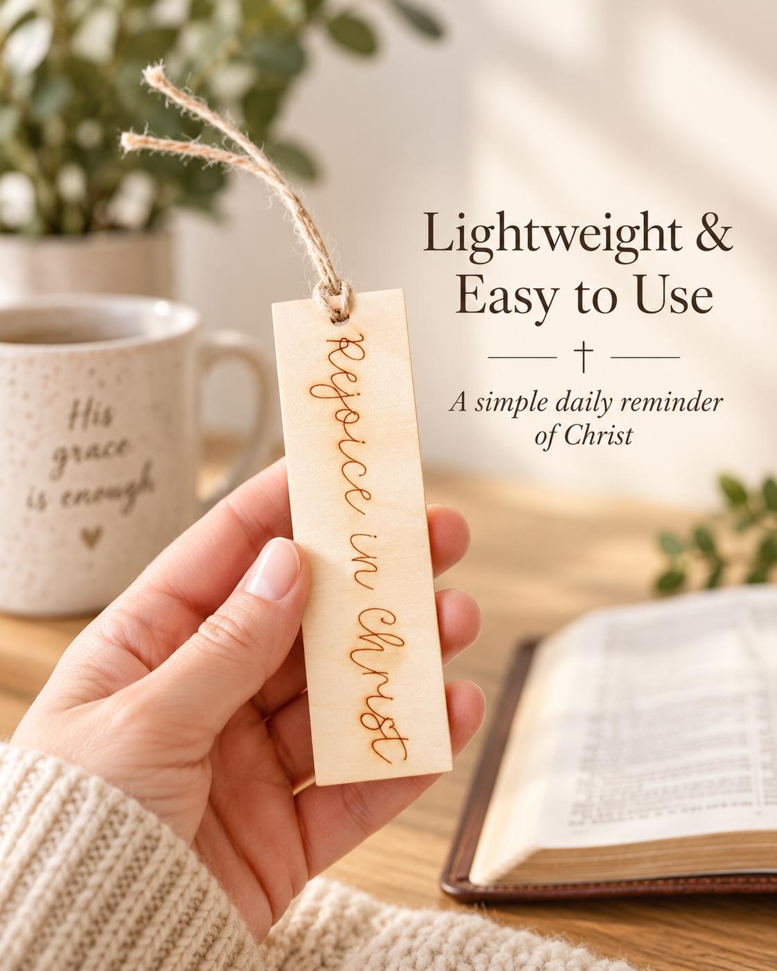Rejoice in Christ Script Wood Bookmark