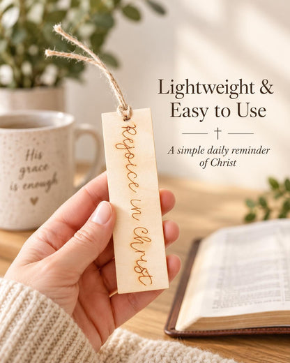 Rejoice in Christ Script Wood Bookmark