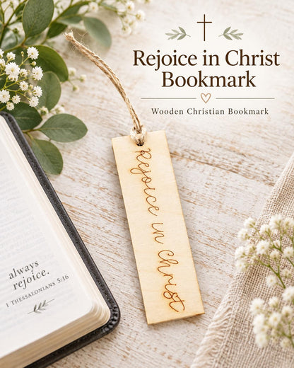 Rejoice in Christ Script Wood Bookmark