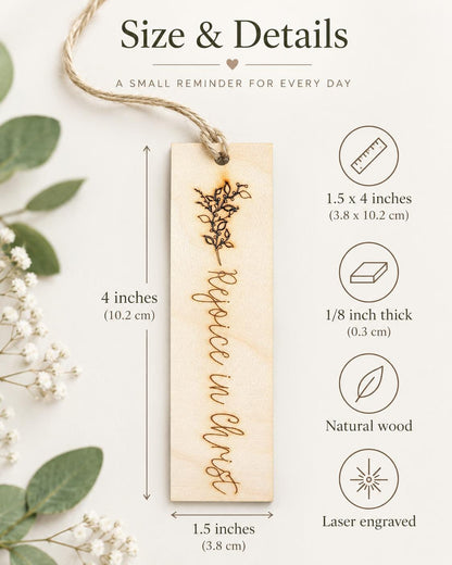 Rejoice in Christ Floral Wood Bookmark