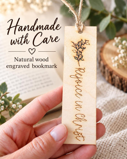 Rejoice in Christ Floral Wood Bookmark