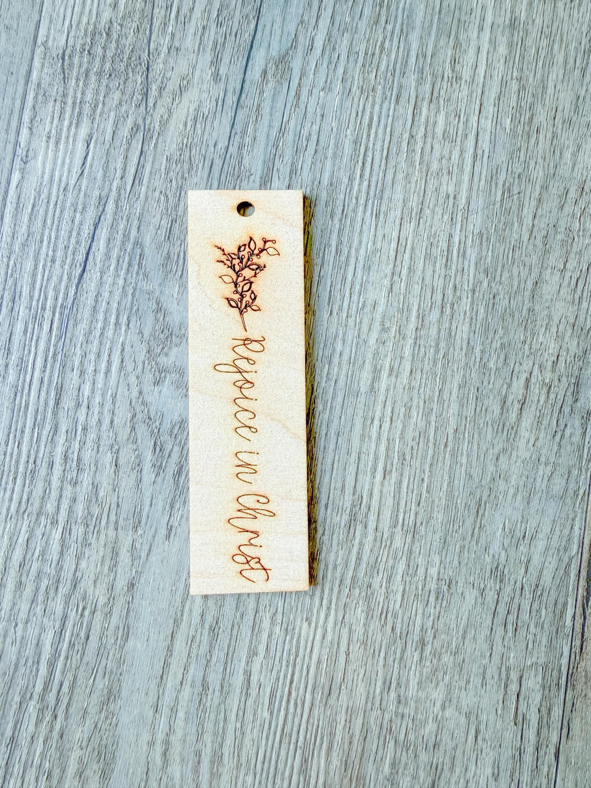 Rejoice in Christ Floral Wood Bookmark