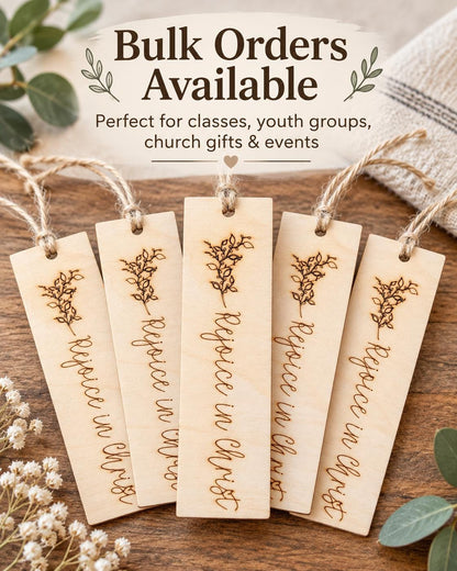 Rejoice in Christ Floral Wood Bookmark