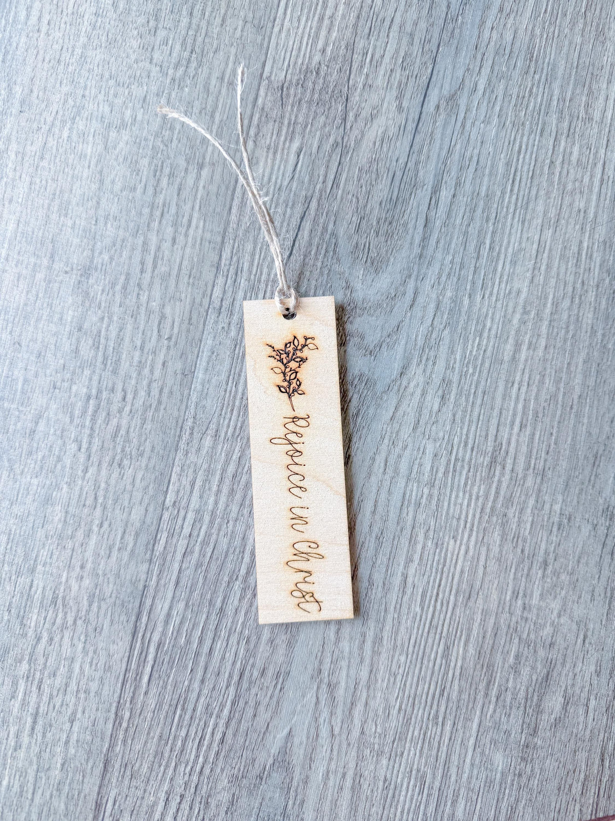Rejoice in Christ Floral Wood Bookmark