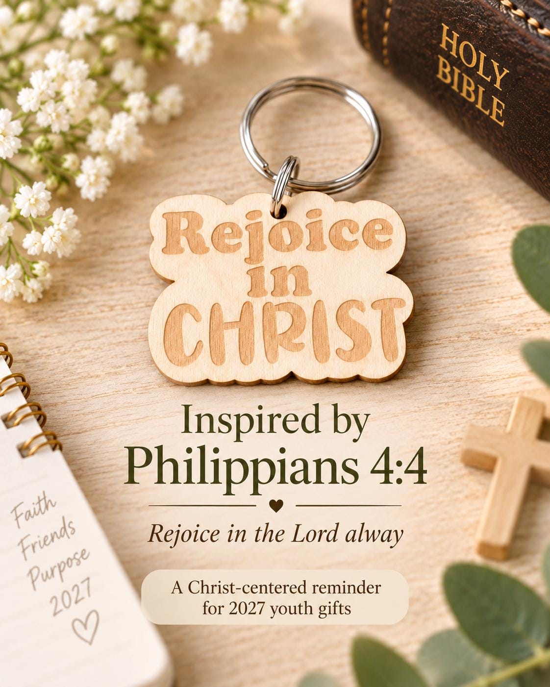 Rejoice in Christ Retro Keychain