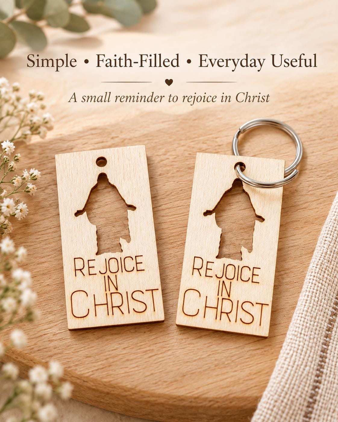 Rejoice in Christ Silhouette Keychain