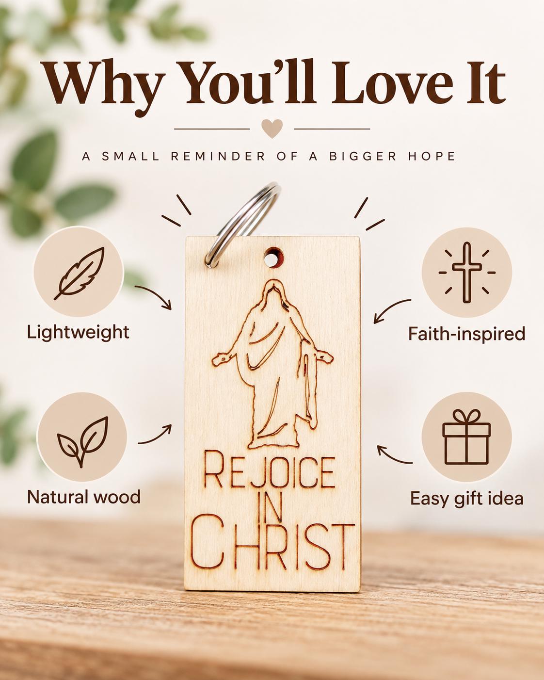 Rejoice in Christ Engraved Christus Keychain