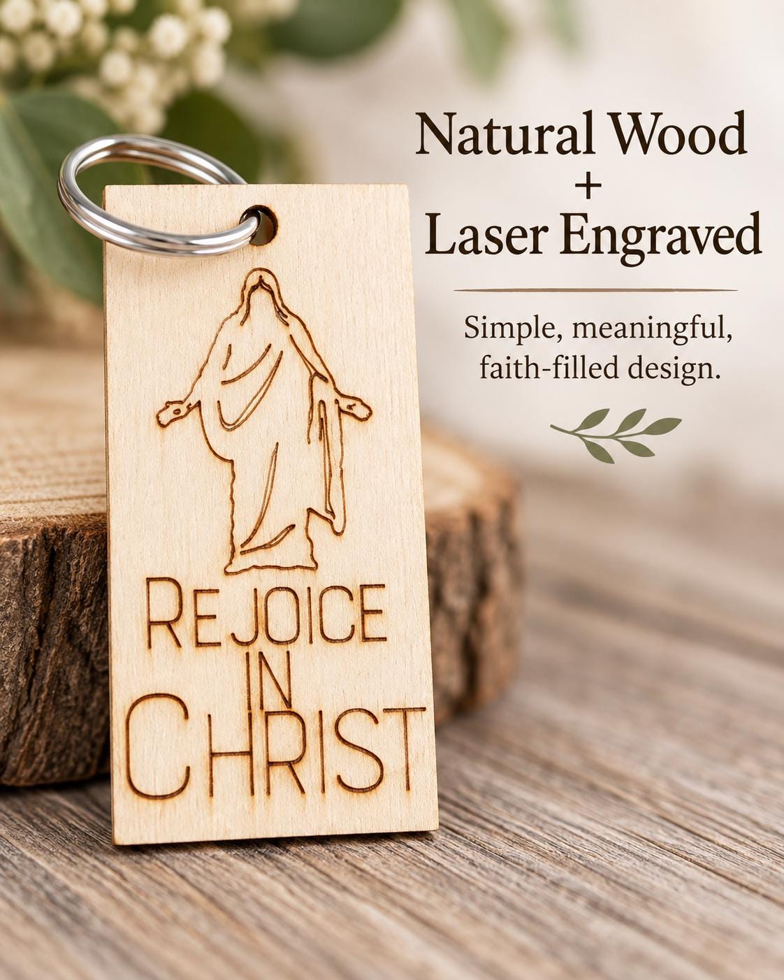 Rejoice in Christ Engraved Christus Keychain