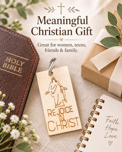 Rejoice in Christ Engraved Christus Keychain