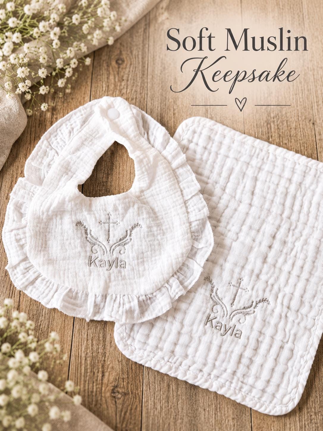 Personalized Baptism Bib & Burp Cloth