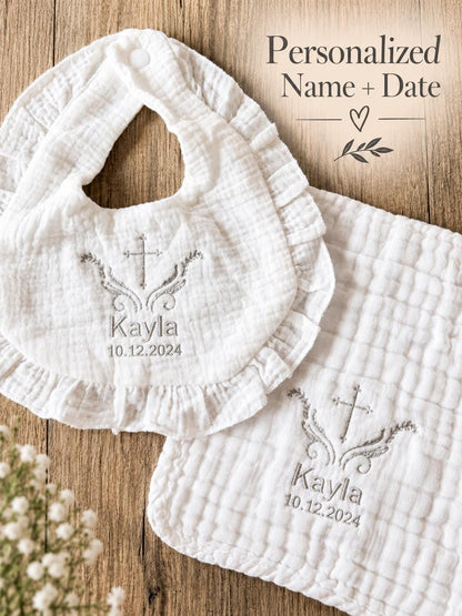 Personalized Baptism Bib & Burp Cloth