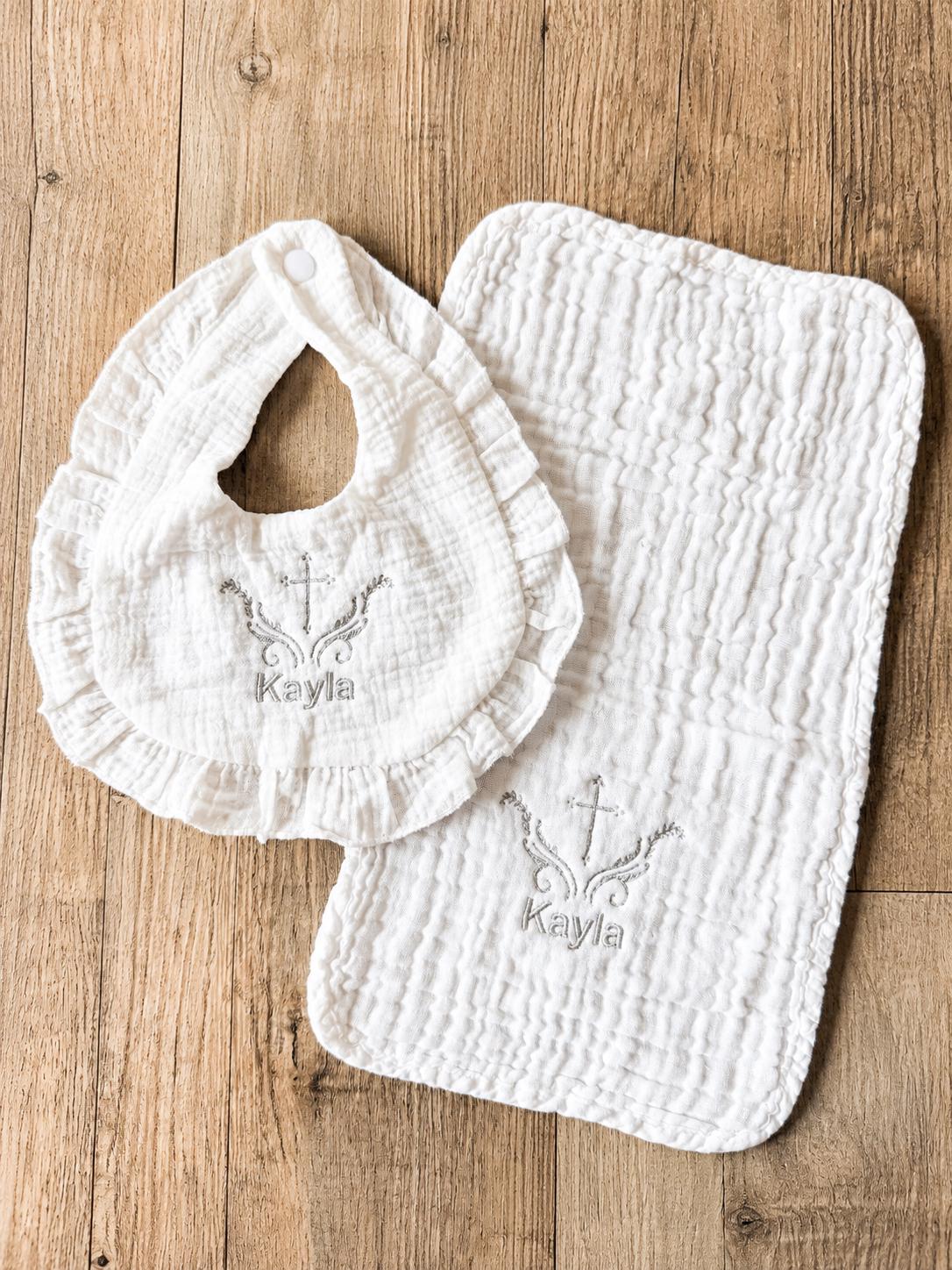 Personalized Baptism Bib & Burp Cloth