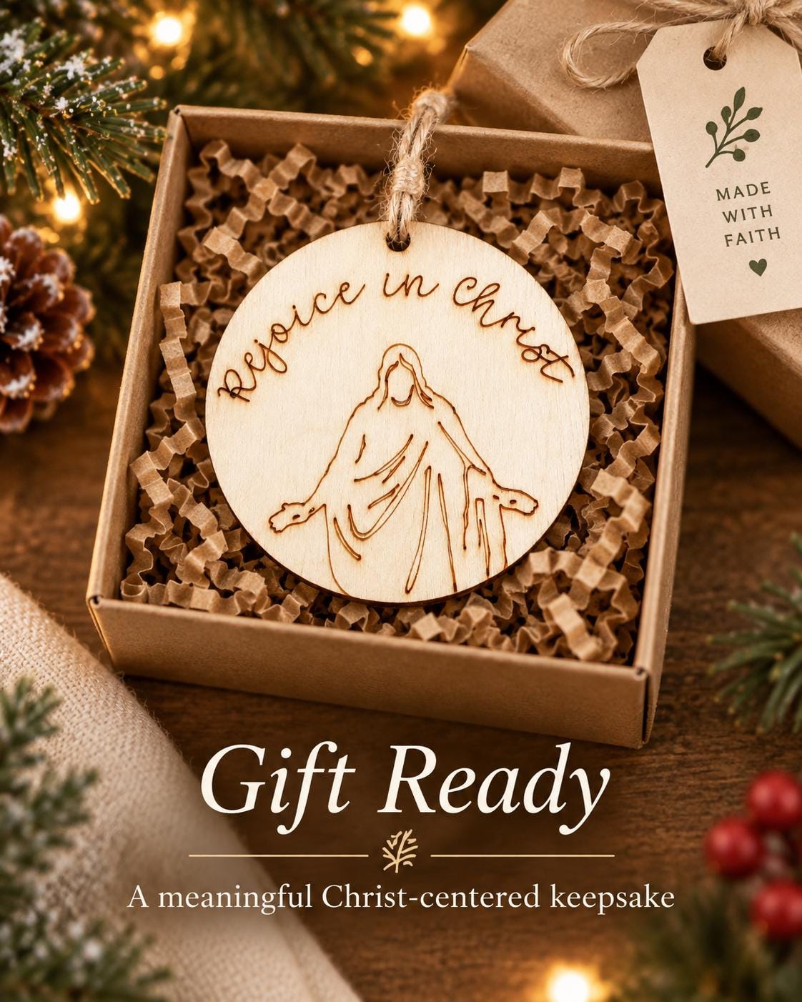 Rejoice in Christ Script Ornament
