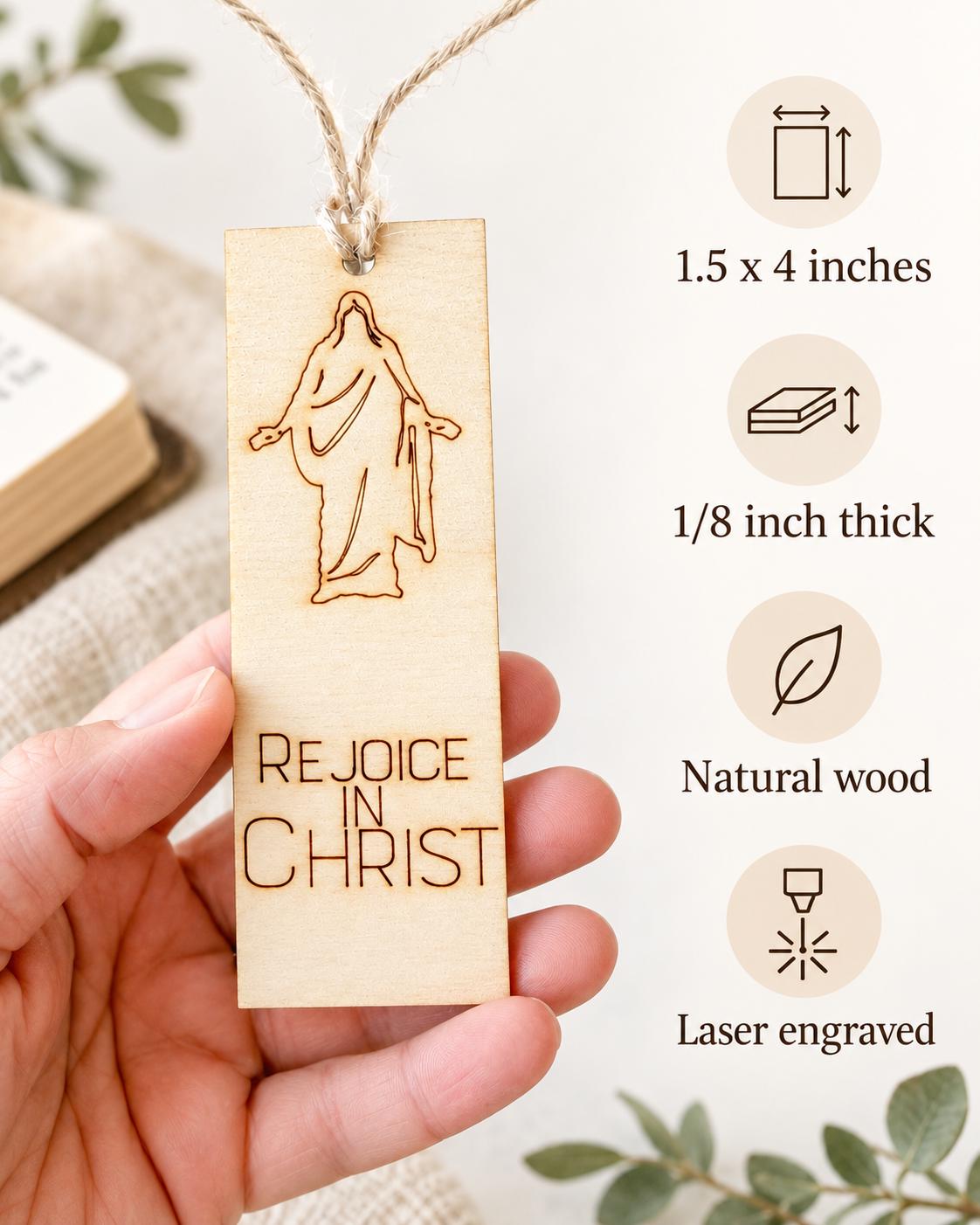 Rejoice in Christ Christus Wood Bookmark