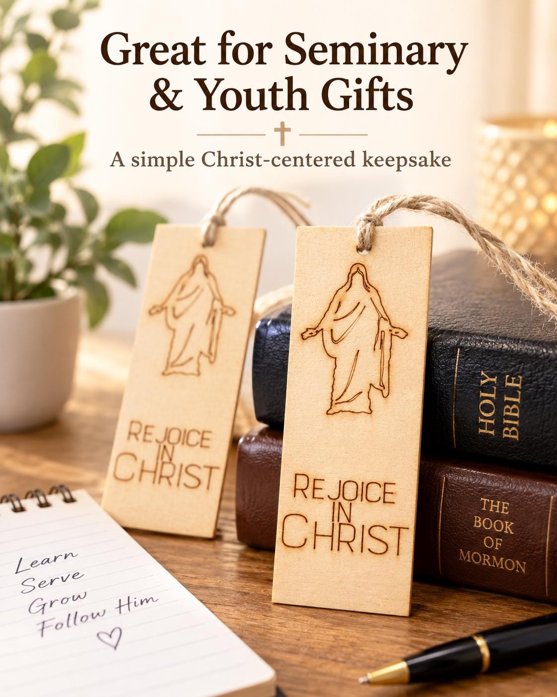Rejoice in Christ Christus Wood Bookmark