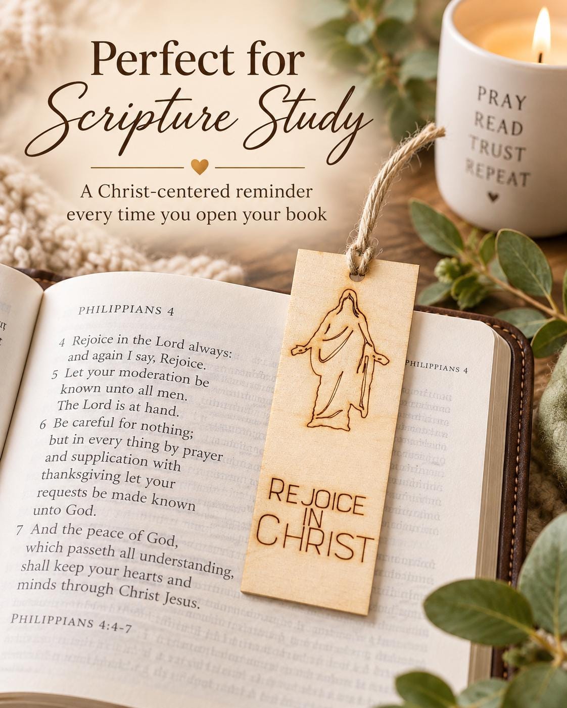 Rejoice in Christ Christus Wood Bookmark
