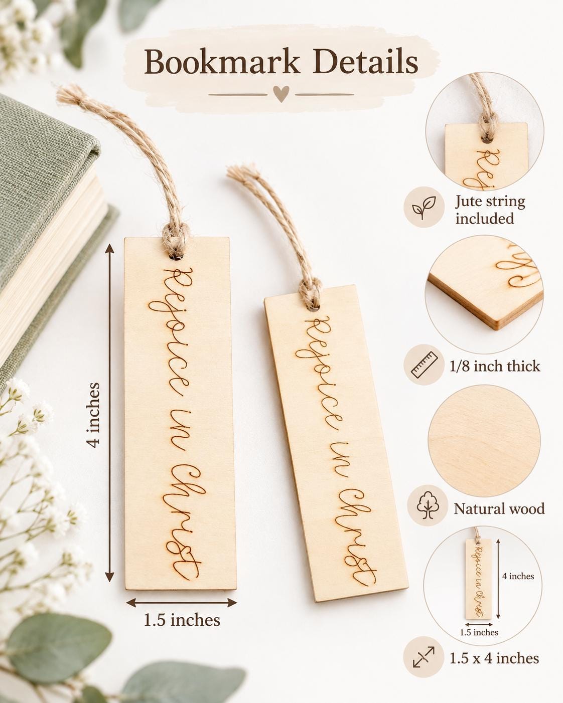 Rejoice in Christ Script Wood Bookmark