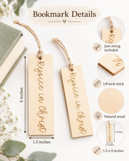 Rejoice in Christ Script Wood Bookmark
