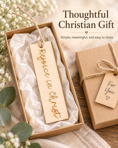 Rejoice in Christ Script Wood Bookmark