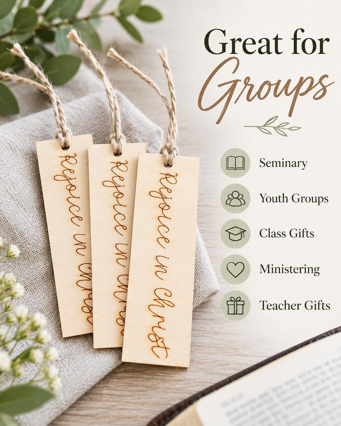 Rejoice in Christ Script Wood Bookmark