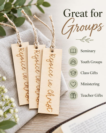 Rejoice in Christ Script Wood Bookmark
