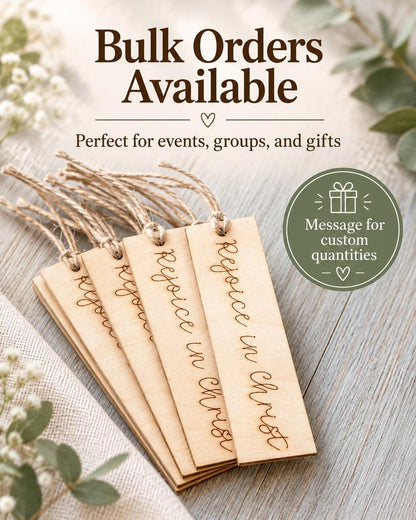 Rejoice in Christ Script Wood Bookmark