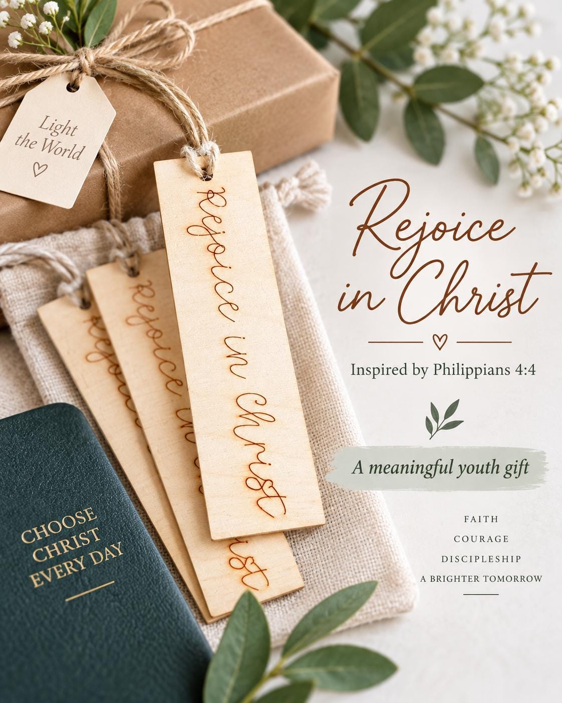 Rejoice in Christ Script Wood Bookmark