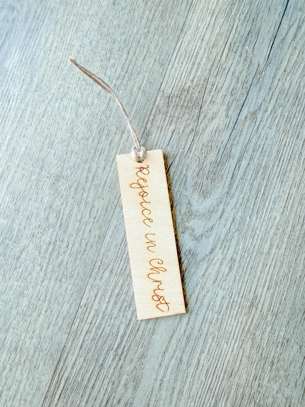 Rejoice in Christ Script Wood Bookmark