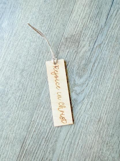 Rejoice in Christ Script Wood Bookmark