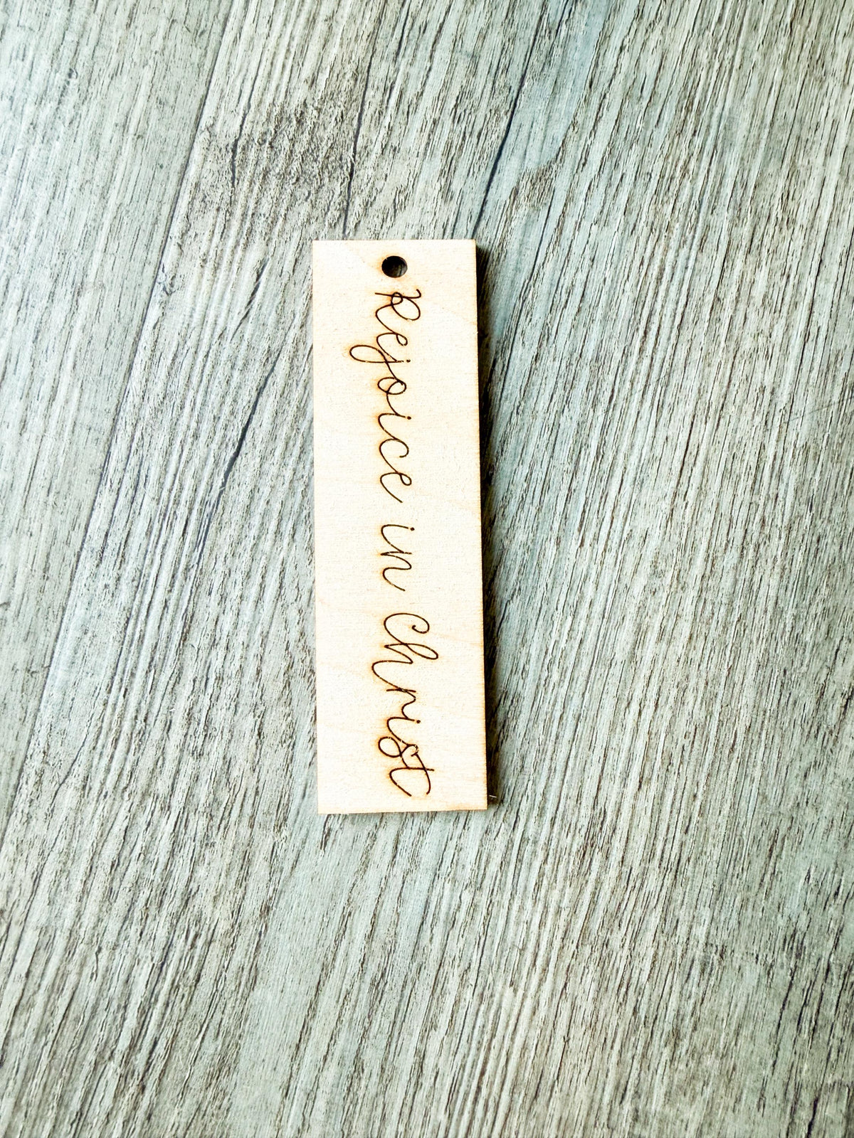 Rejoice in Christ Script Wood Bookmark