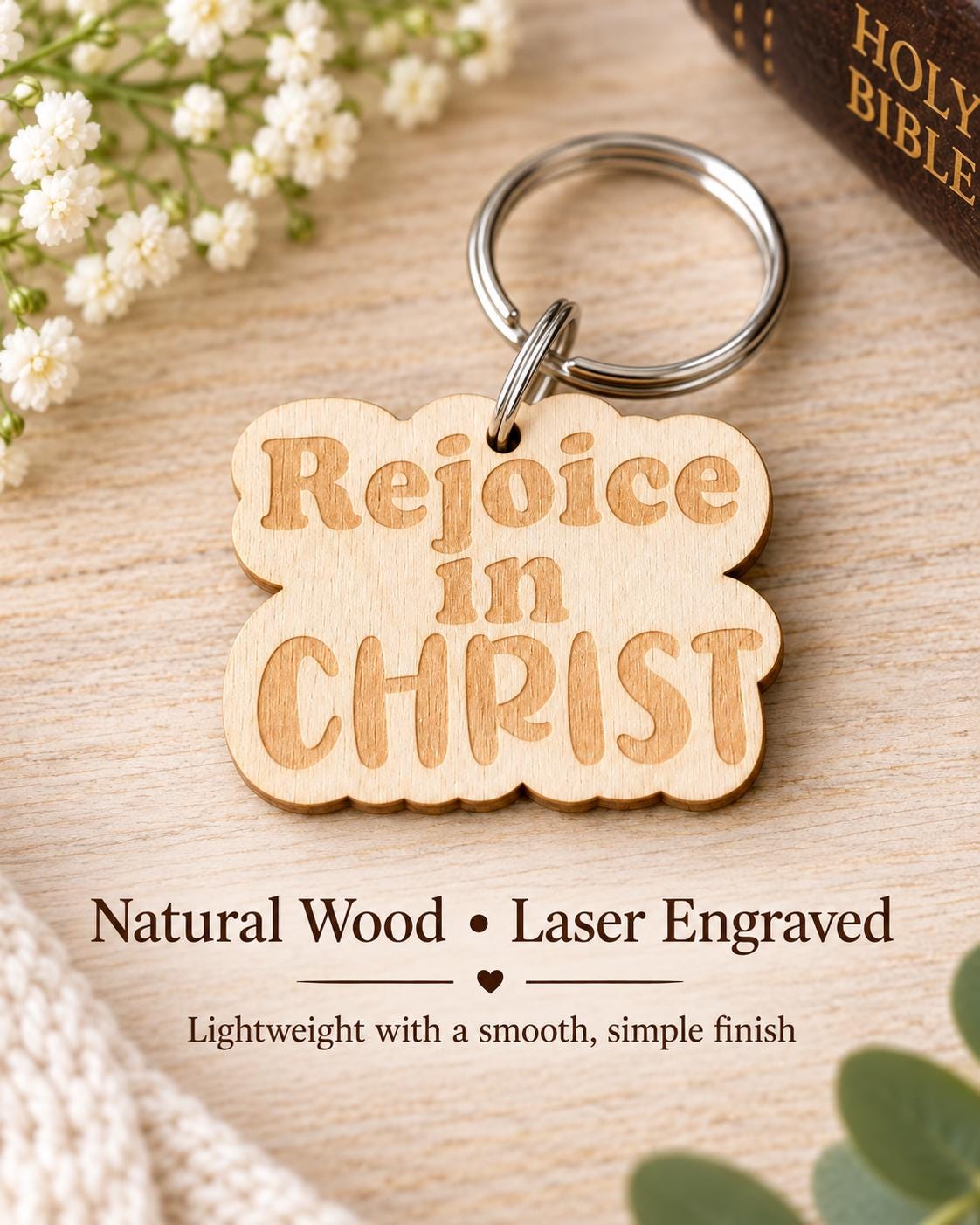 Rejoice in Christ Retro Keychain