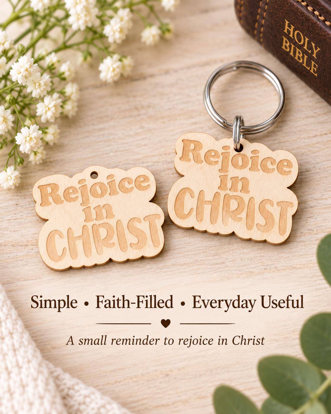 Rejoice in Christ Retro Keychain