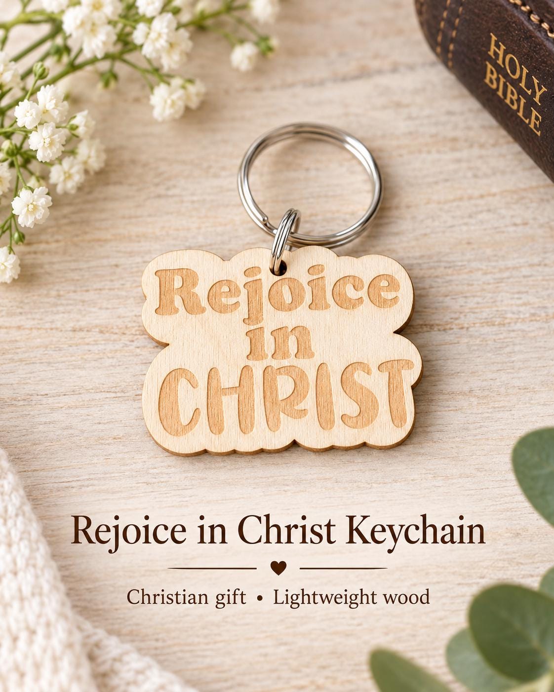 Rejoice in Christ Retro Keychain