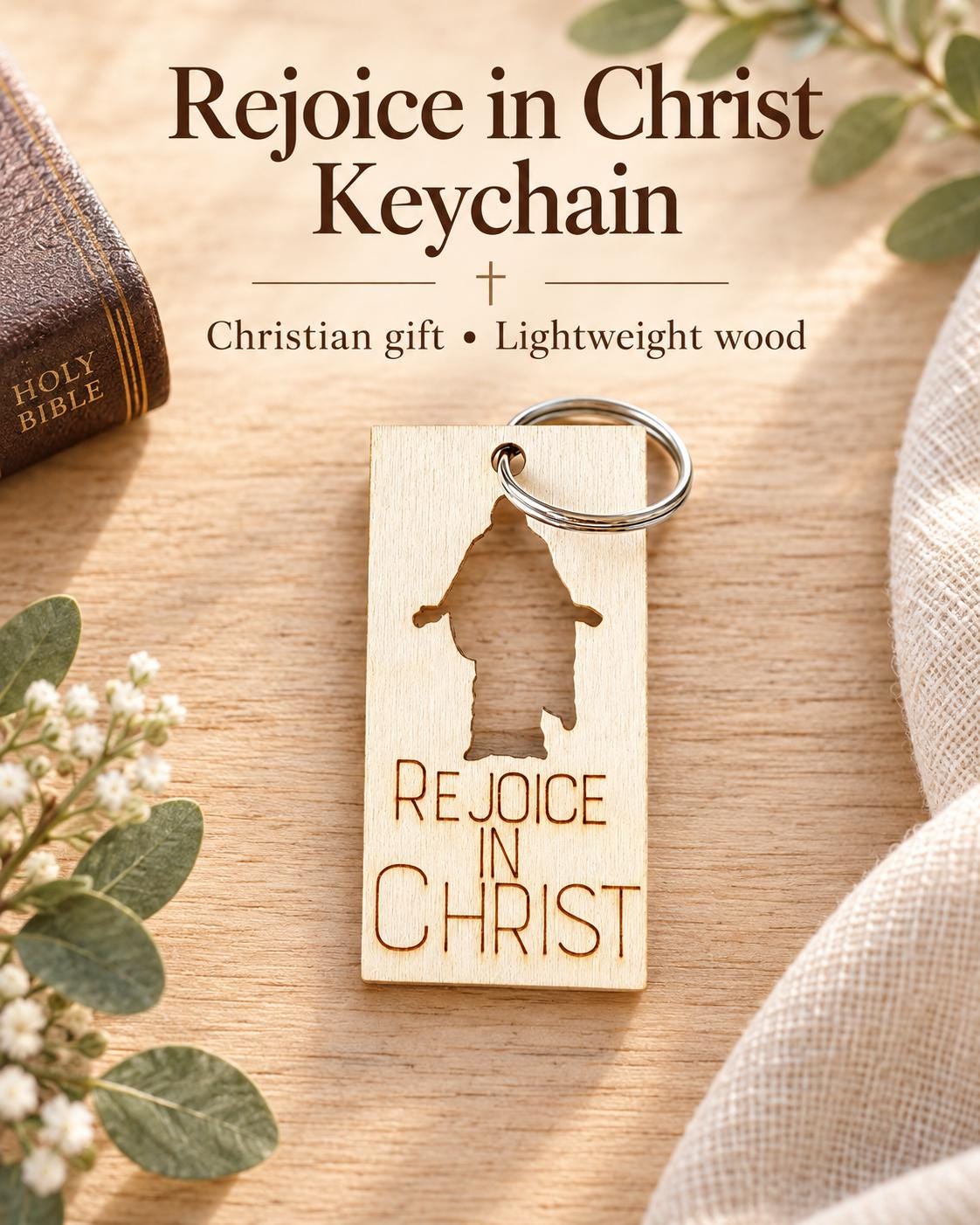 Rejoice in Christ Silhouette Keychain