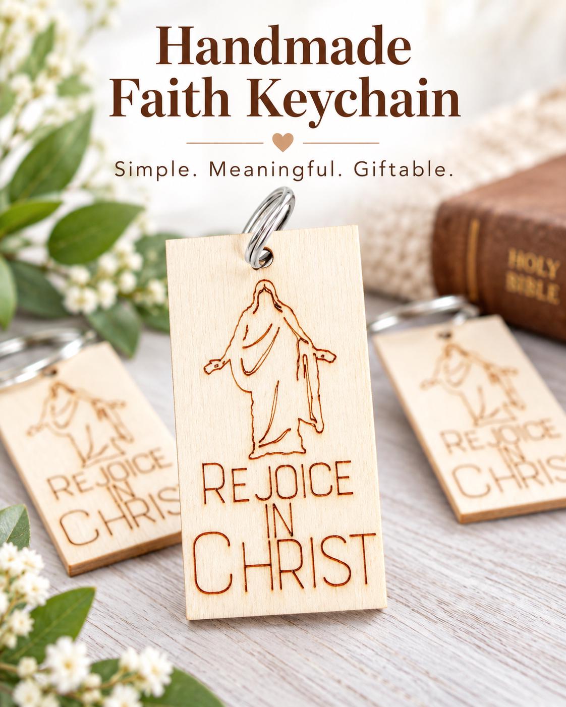 Rejoice in Christ Engraved Christus Keychain