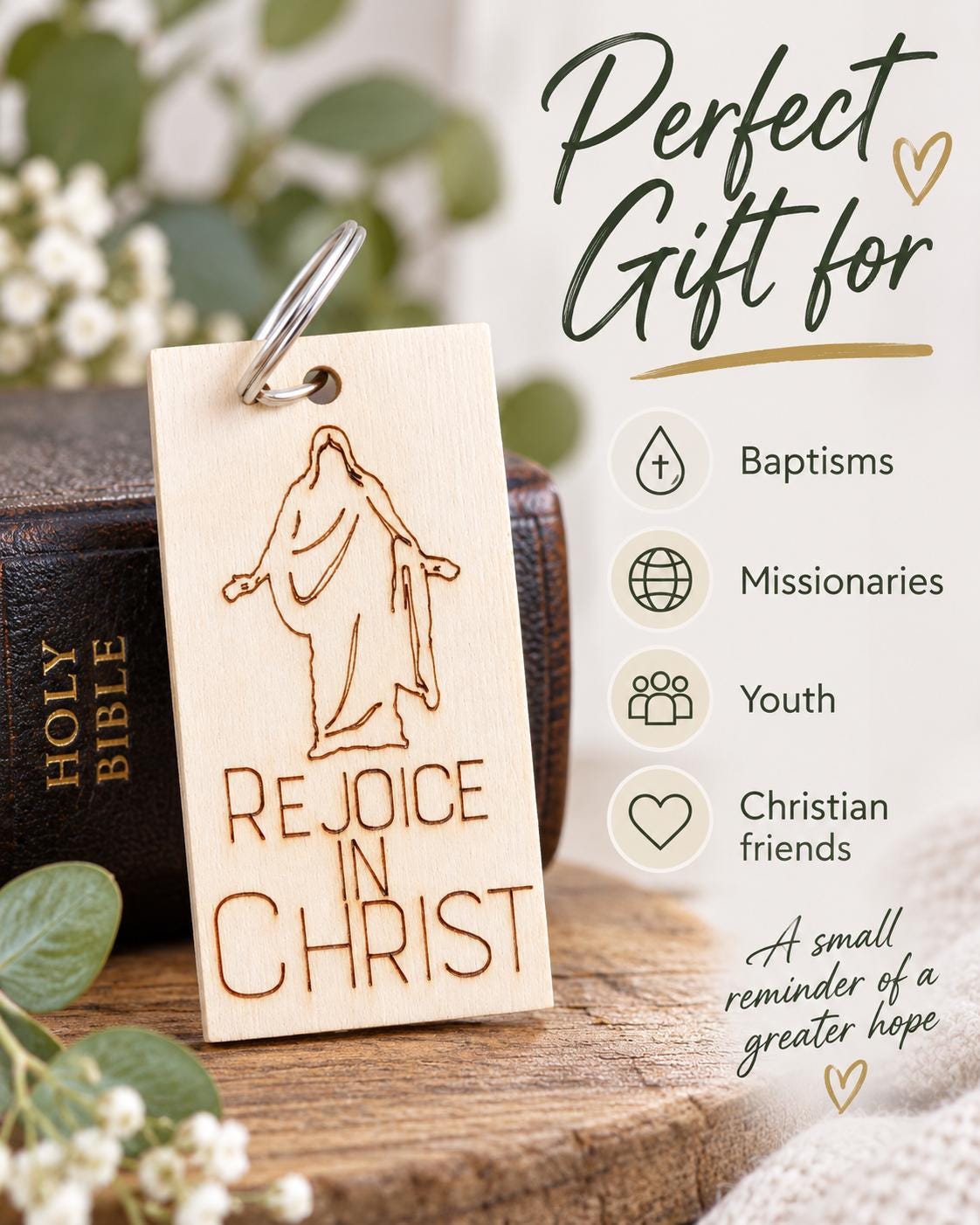 Rejoice in Christ Engraved Christus Keychain