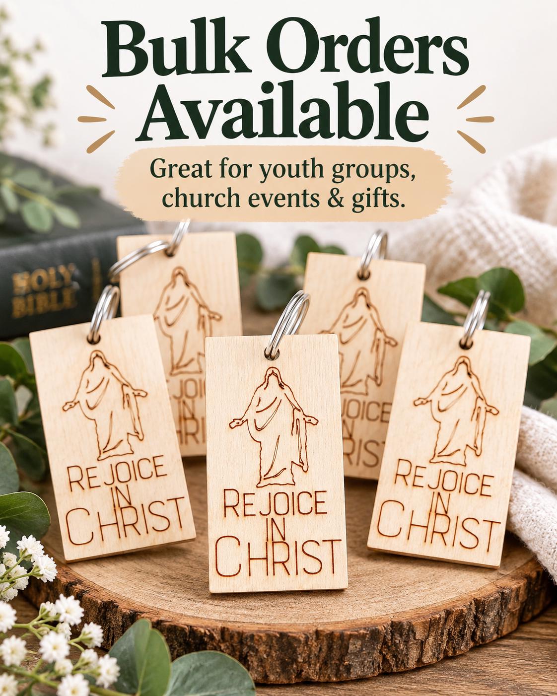 Rejoice in Christ Engraved Christus Keychain