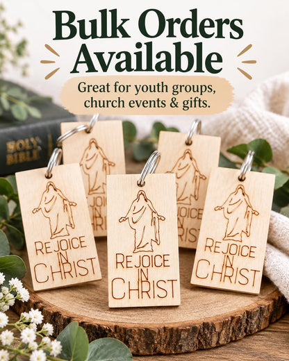 Rejoice in Christ Engraved Christus Keychain