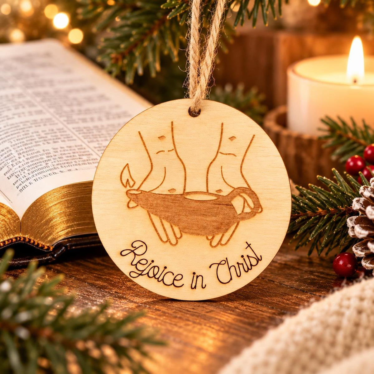 Rejoice in Christ Oil Lamp Ornament