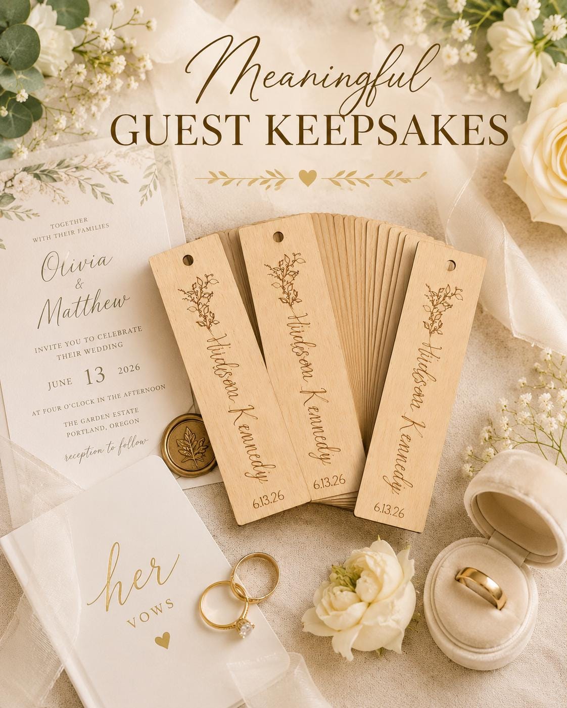 Personalized Wood Wedding Favor Bookmarks