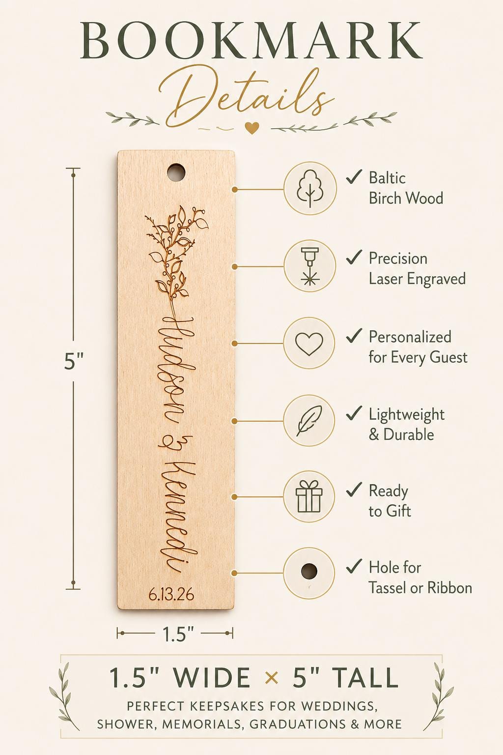 Personalized Wood Wedding Favor Bookmarks