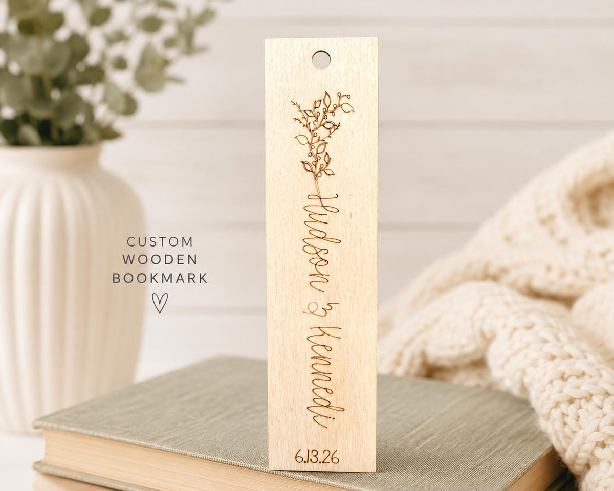 Personalized Wood Wedding Favor Bookmarks