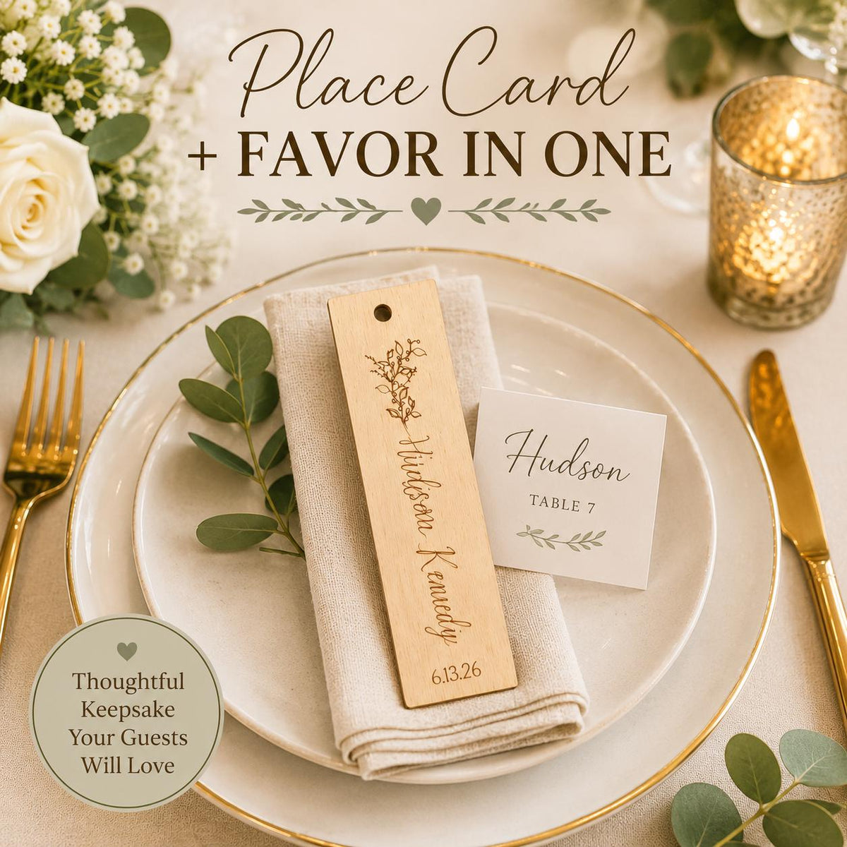 Personalized Wood Wedding Favor Bookmarks