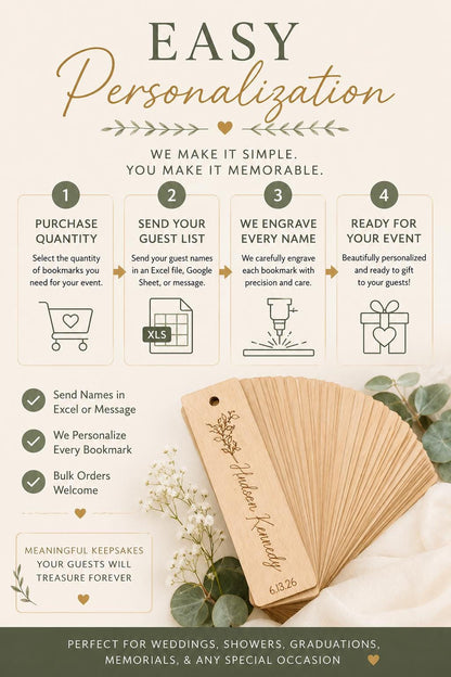 Personalized Wood Wedding Favor Bookmarks