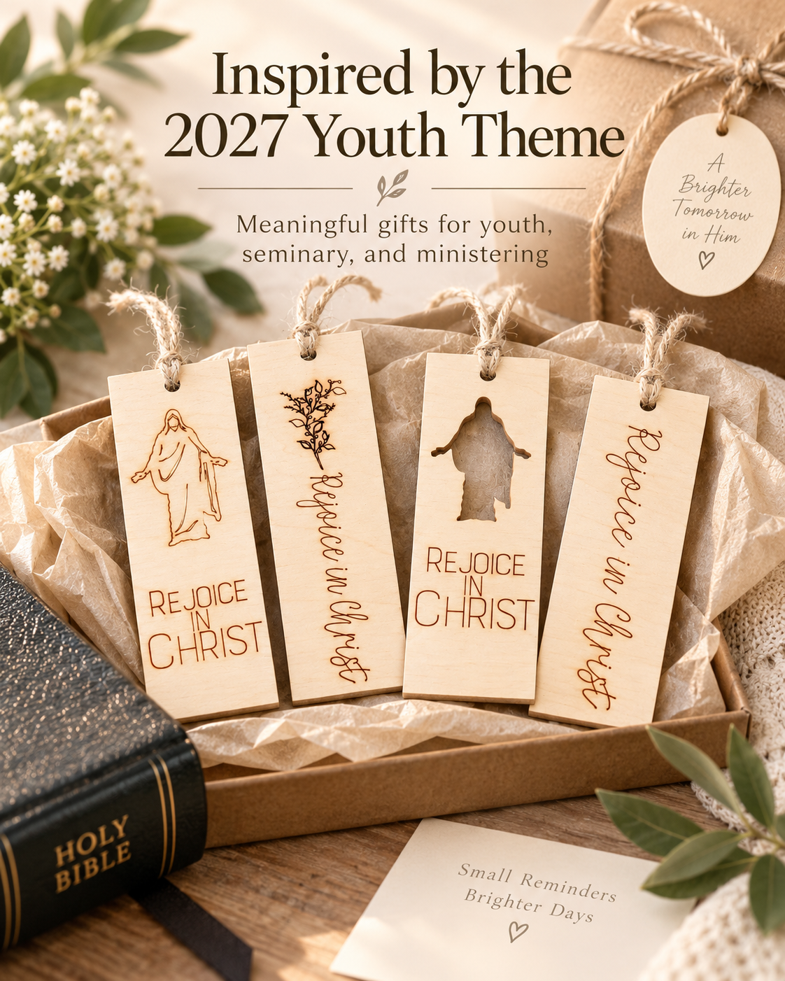 Rejoice in Christ Wood Bookmark | 2027 LDS Youth Theme Gift